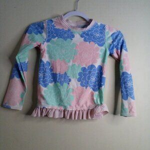 Ruffle Butts Swim Shirt Girls 7 Bathing Suit Top Tankini Floral Pink Green Blue